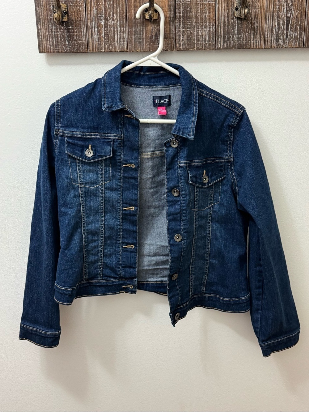 The Children's Place Dark Wash Denim Jacket - Navy Blue XXL 16